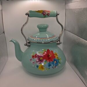 The Pioneer Woman Breezy Blossom Teal Floral Enamel on Steel Tea Kettle